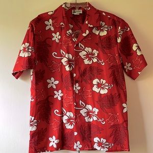 Red flower Hawaiian button down shirt